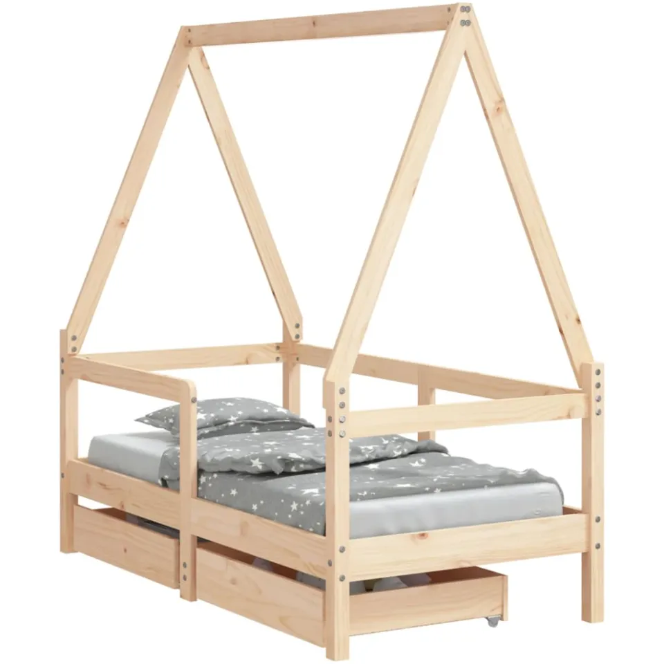 vidaXL Kinderbedframe met lades 70x140 cm massief grenenhout bruin, foto 3