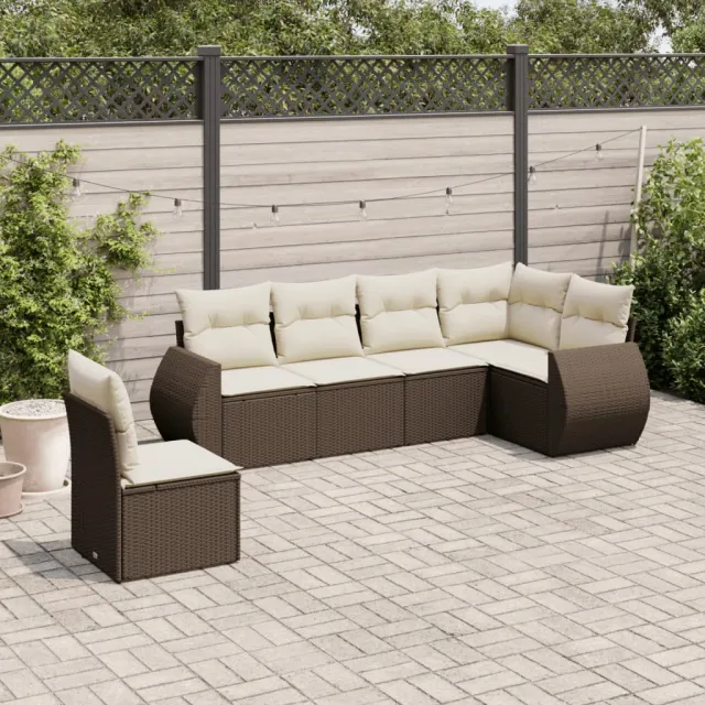 vidaXL 6-delige Loungeset met kussens poly rattan bruin, foto 2