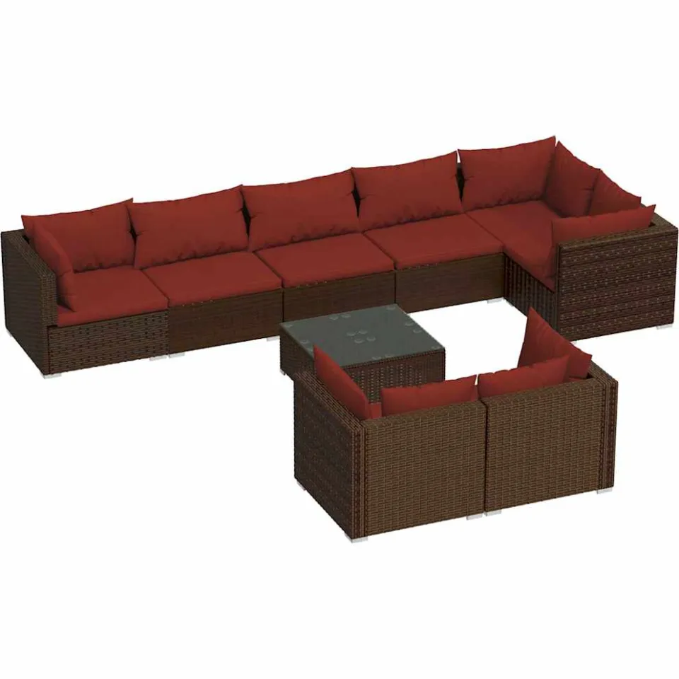 vidaXL 9-delige Loungeset met kussens poly rattan bruin