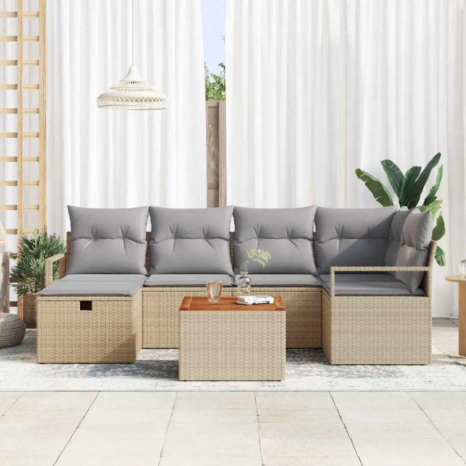 vidaXL Tuinbankenset 7 st Beige poly rattan, foto 3