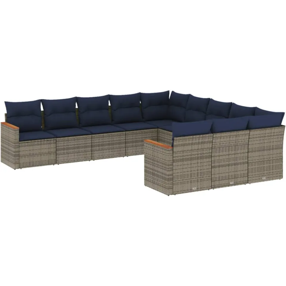 vidaXL 11-delige tuinbankset met kussens, grijs polyrotan, foto 3