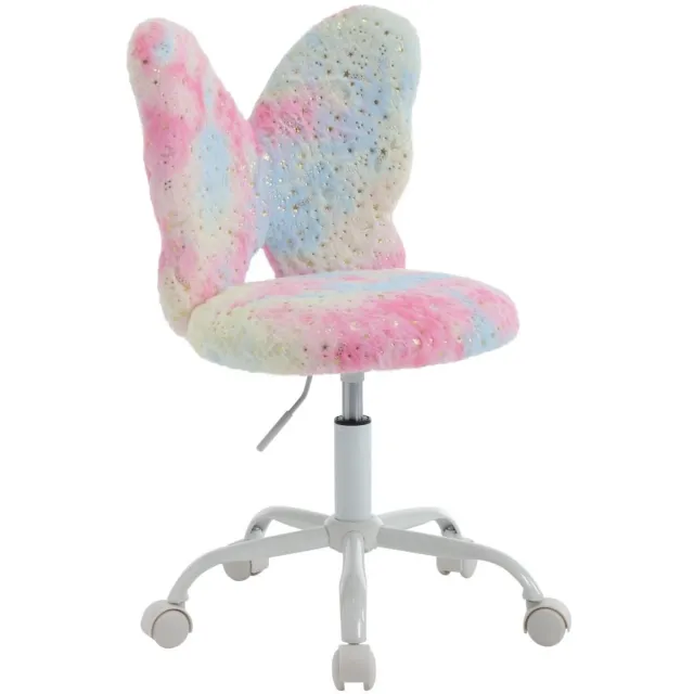 chairus ®Kantoor Bureaustoel - Kleurrijk - Nepbont - Met Vlindervormige Rugleuning - Met Sterstickerdecoratie - Armloze Stoel - Draaibaar en in Hoogte Verstelbaar - Met Metalen Onderstel - Met Wielen - Perfecte Studiepartner voor je Kind