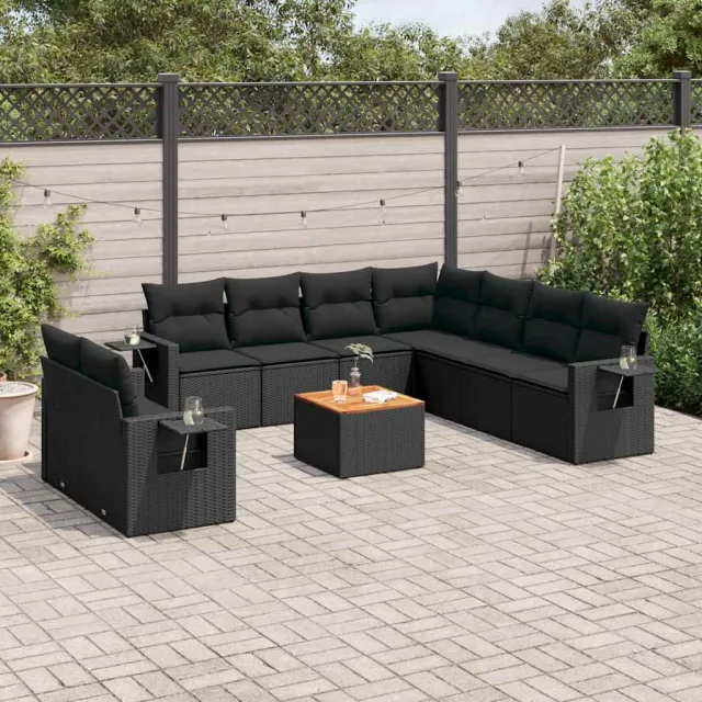 vidaXL 10-delige Loungeset met kussens poly rattan zwart, foto 2