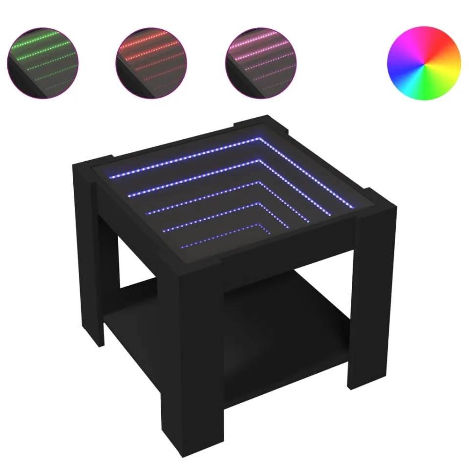 vidaXL Salontafel met LED 53x53x45 cm bewerkt hout zwart, foto 3