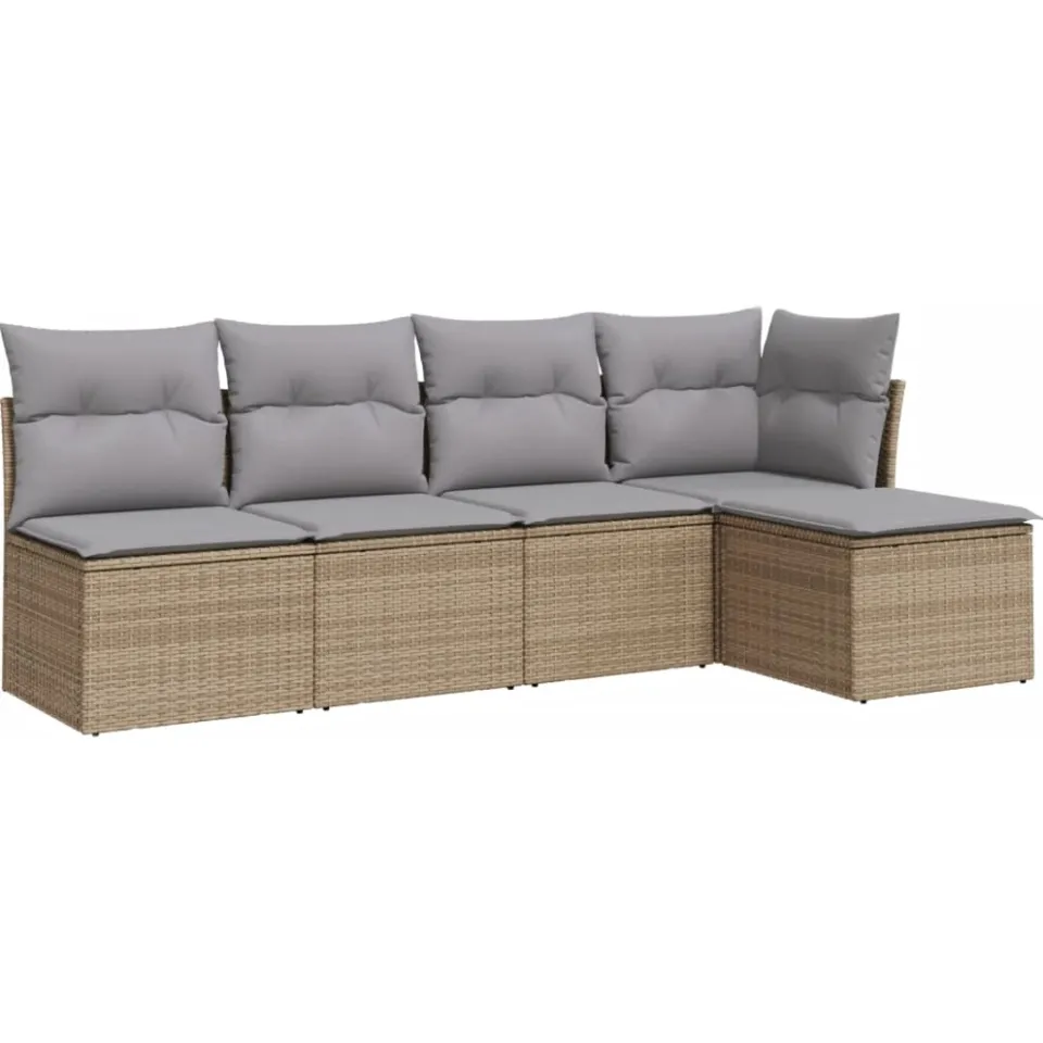 vidaXL 5-delige Loungeset met kussens poly rattan beige, foto 3