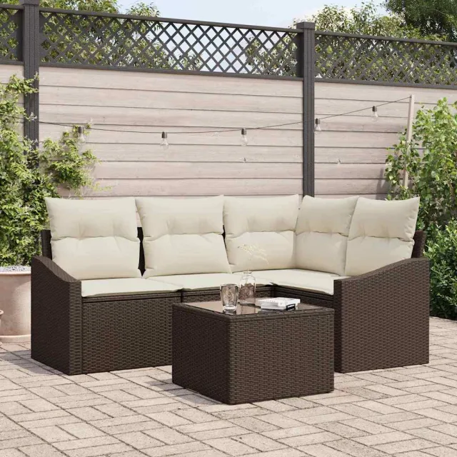 vidaXL Tuinbankenset 5 st Bruin en Crème poly rattan, foto 2