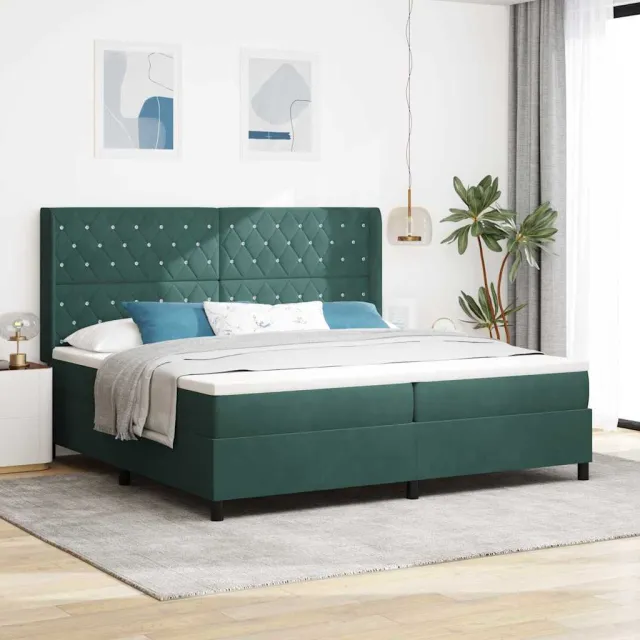 vidaXL Boxspringbed met matras Donkergroen 200 x 200 cm Fluweel