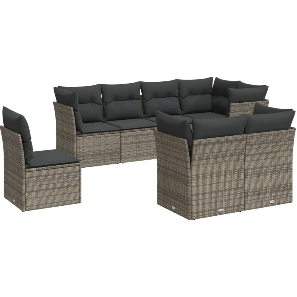 vidaXL 8-delige Loungeset met kussens poly rattan grijs, foto 3