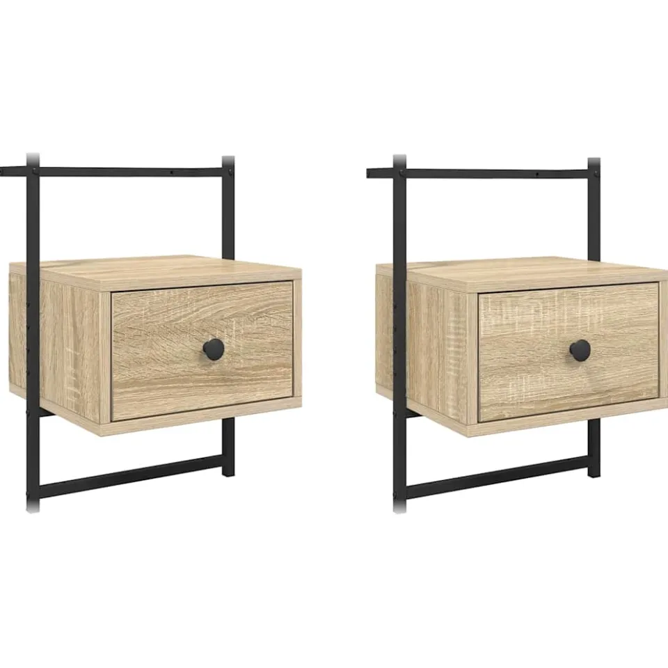 vidaXL Nachtkastjes 2 st wandgemonteerd 35x30x51 cm hout sonoma eiken Bruin