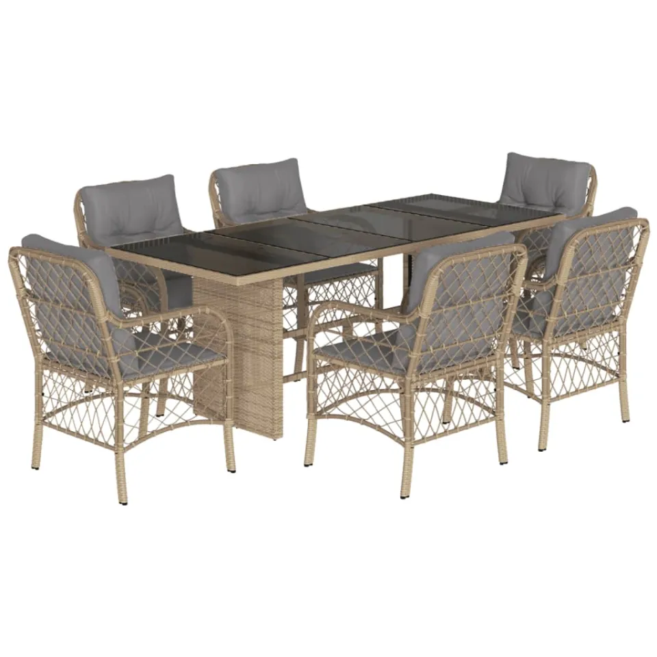 vidaXL 7-delige Tuinset met kussens poly rattan gemengd beige, foto 3