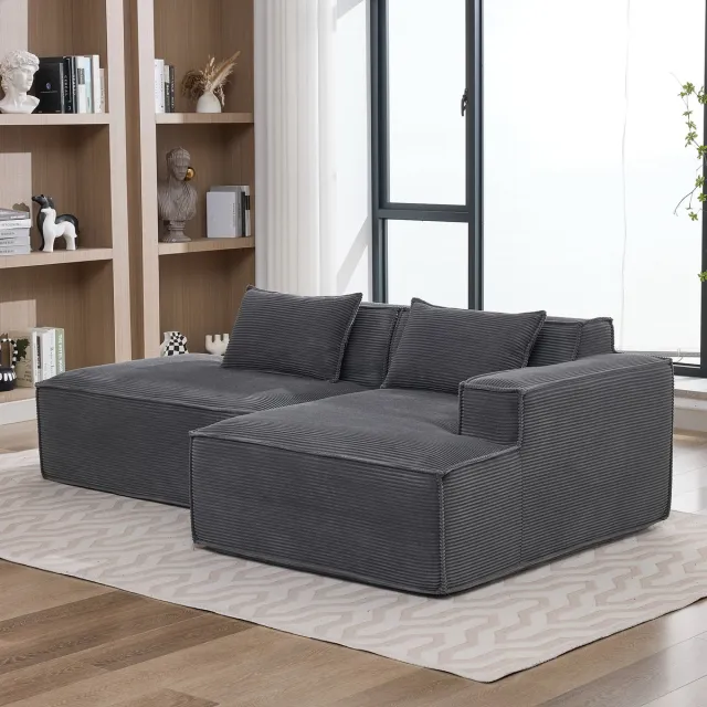 REDOM 3-Zits Sofa + Bank - Compact ontwerp met pocketvering - Moderne bank voor woonkamer - Slijtvaste polyester bekleding - Grijs - 235 x 129 x 70 cm