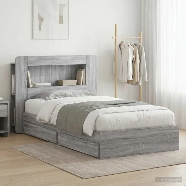 vidaXL Bedframe met opslag Grijs Sonoma 100 x 200 cm Bewerkt hout