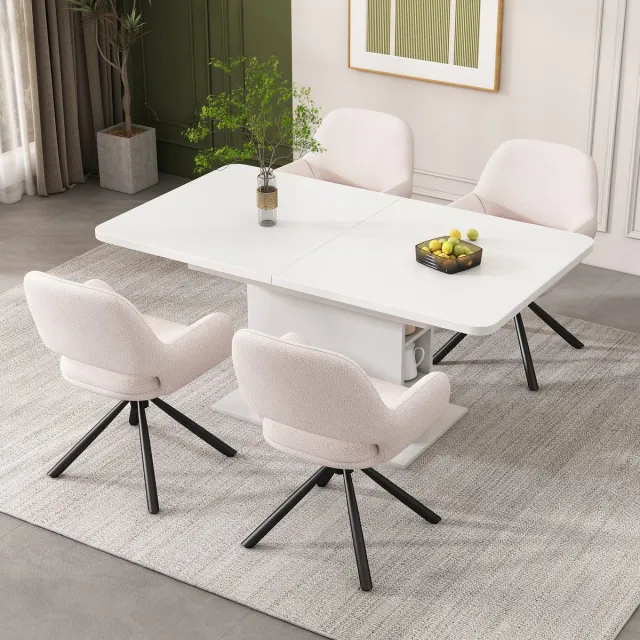 Sweiko Eetkamerstoel, Draaibaar, Sherpa stof, 4-delige set met armleuningen, modern en minimalistisch, comfortabel zacht kussen, Wit(zonder eettafel)