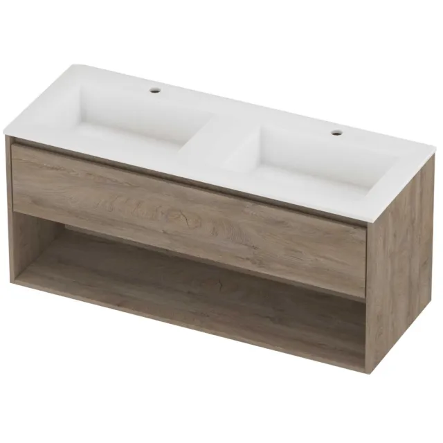 Proline Aristo Badmeubelset Polystone Elegant Schap 120x46x54 cm Mat White Raw Oak Eiken