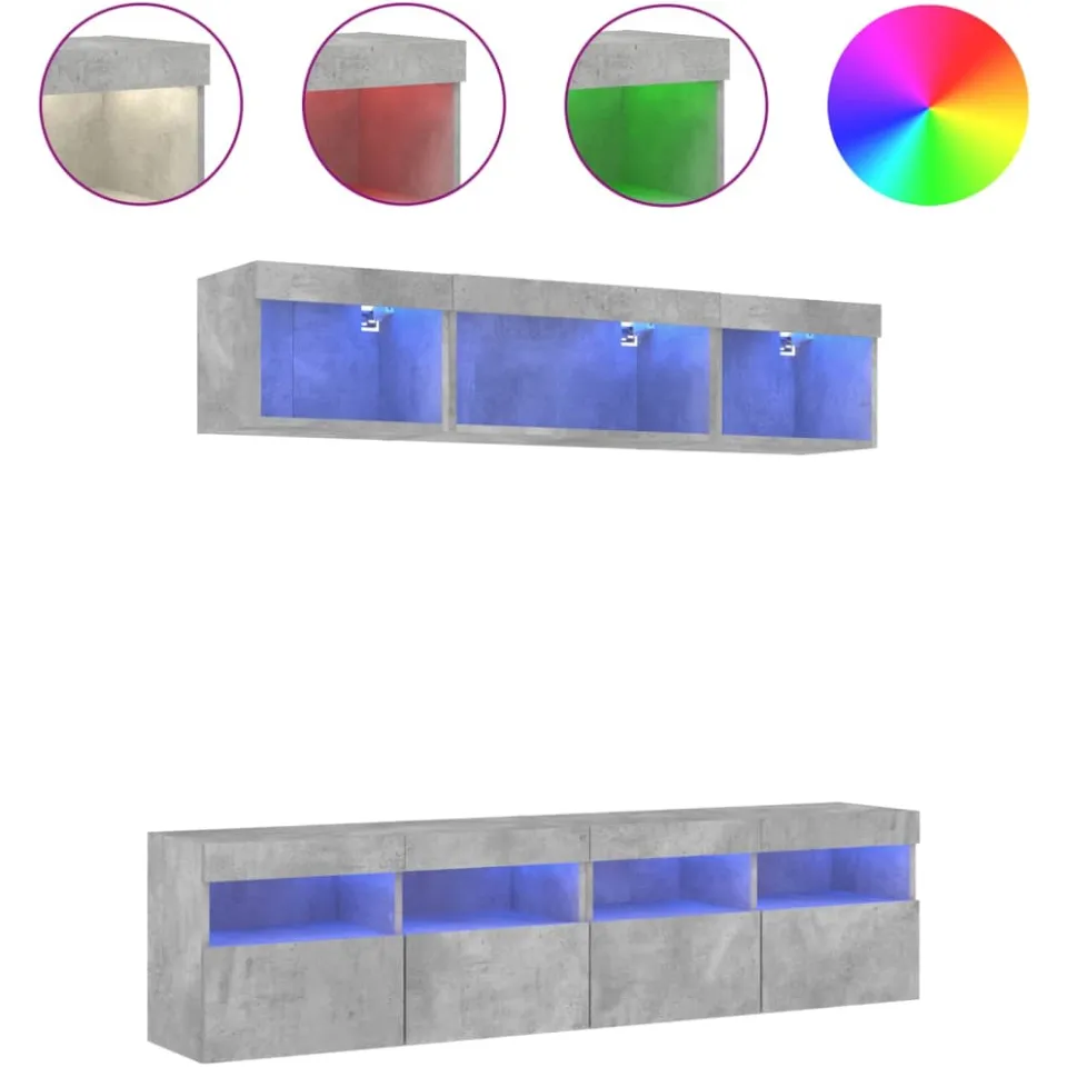 vidaXL 5-delige Tv-wandmeubelset met LED bewerkt hout betongrijs grijs, foto 3