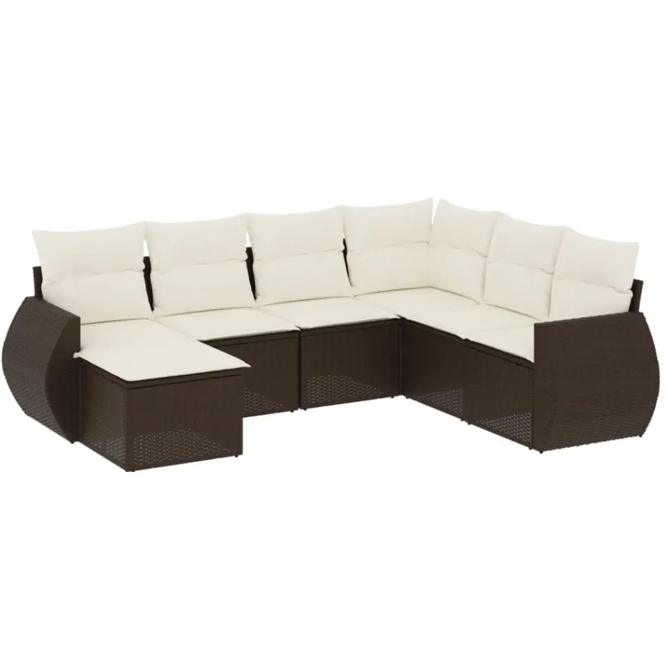 vidaXL 7-delige Loungeset met kussens poly rattan bruin, foto 3