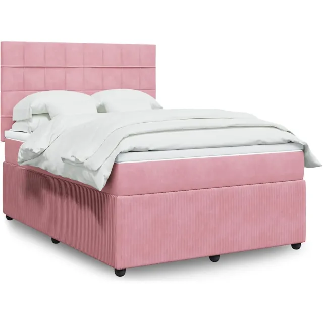 vidaXL Boxspring met matras fluweel roze 140x200 cm