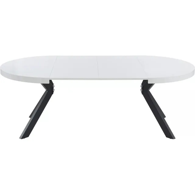 Vente-unique Uitschuifbare eettafel voor 4 tot 8 personen van MDF en staal - Wit gelakt en zwart - KOMONI