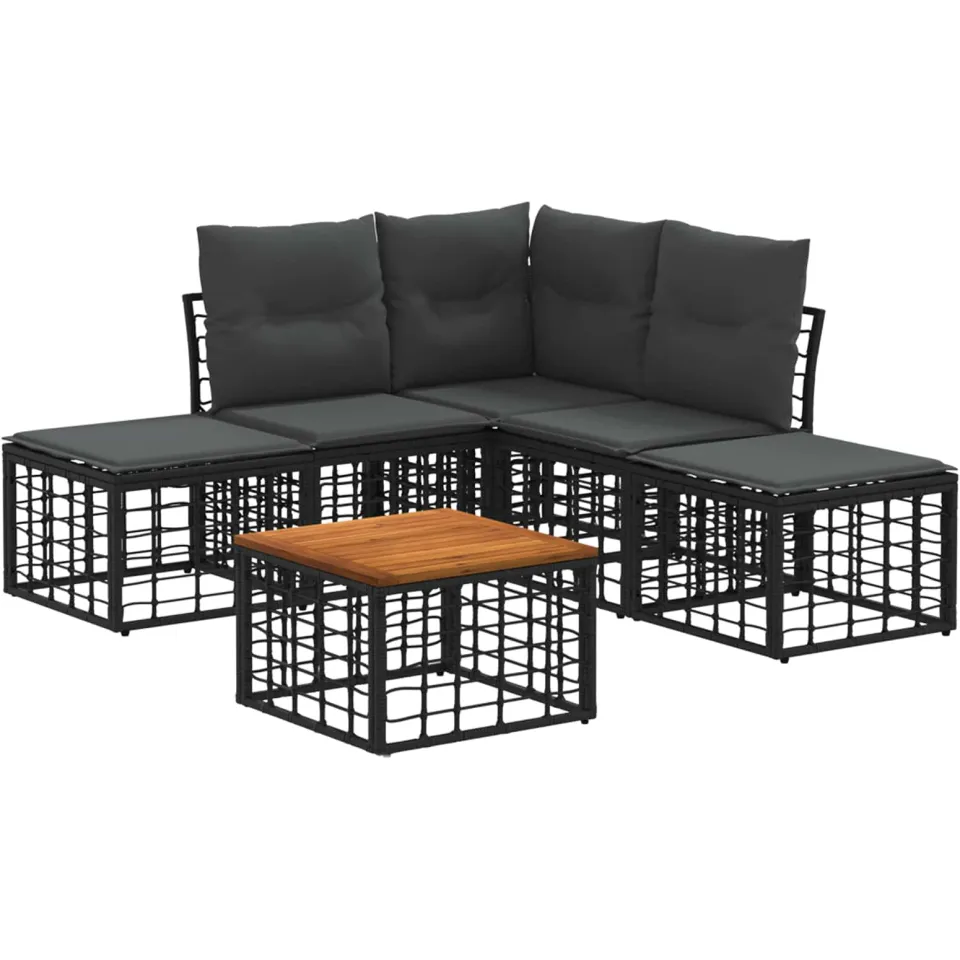 vidaXL Buiten bankenset 6 st Zwart en Donkergrijs Polyester