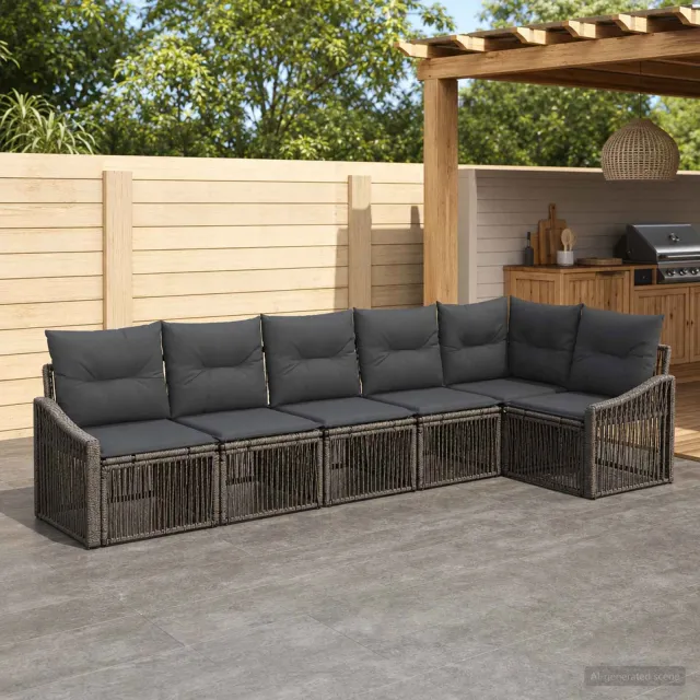 vidaXL Tuinbankenset 6 st 6-zits Grijs poly rattan, foto 2