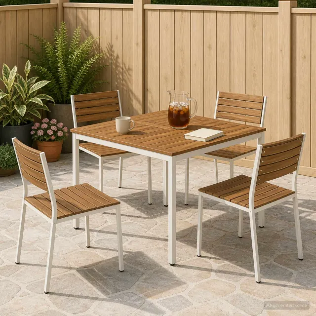 vidaXL Tuindiner tafel NAARDEN Natuurlijk en Wit 110 x 108,5 x 75 cm, foto 2