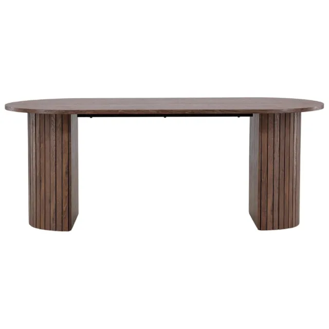 QUVIO Vilo Eettafel - Ovale tafel - Mocca kleur - Stalen poten - 90x200 cm Donkerbruin