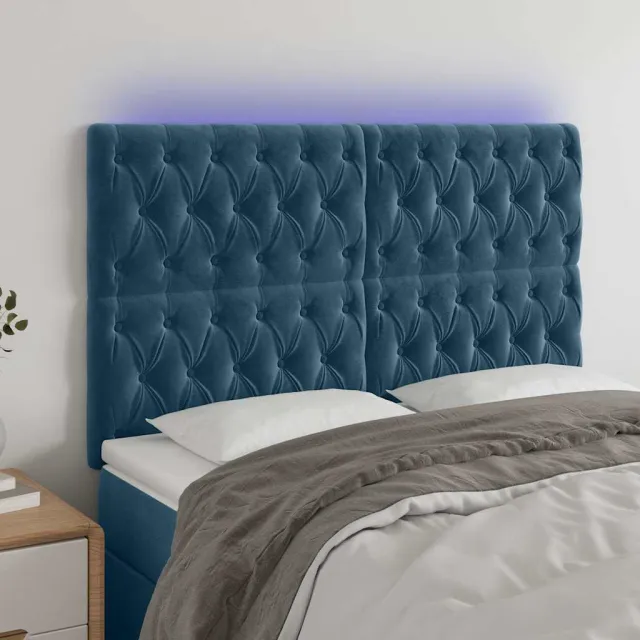 vidaXL Hoofdbord LED 144x7x118/128 cm fluweel donkerblauw