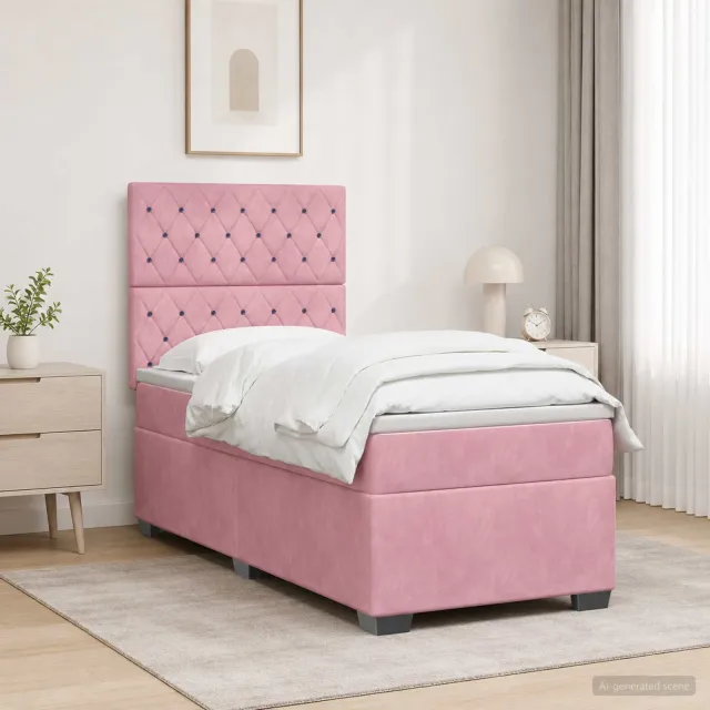 vidaXL Boxspringbed met matras met hoofdeinde Roze 80 x 200 cm Fluweel