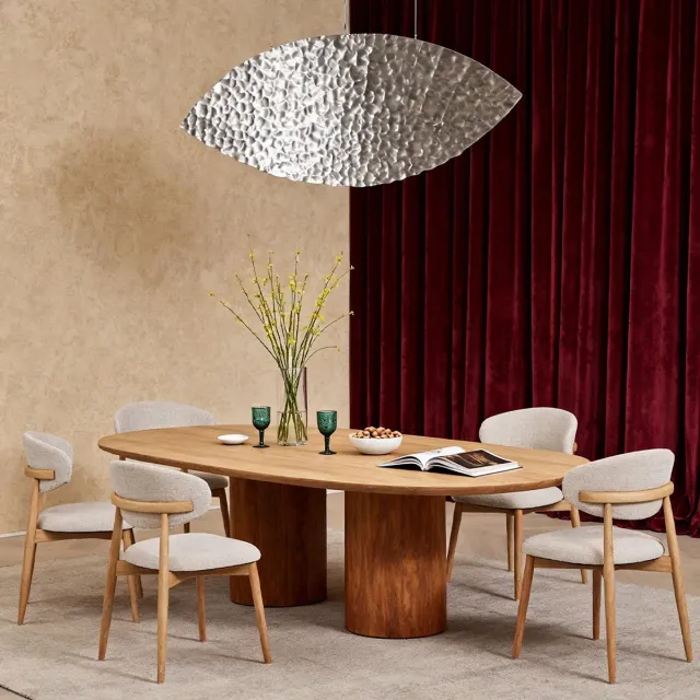 HAUSS SPOLE Eetkamerstoelen - Set van 2 - Gestoffeerd met Gebogen Rugleuning - Voor Eetkamer en Werkkamer - Hout en Stof - Naturel en Gebroken Wit Naturel, gebroken wit