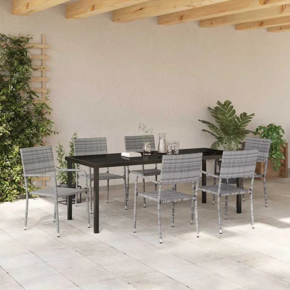vidaXL Tuin eettafelset 7 st Grijs poly rattan, foto 3