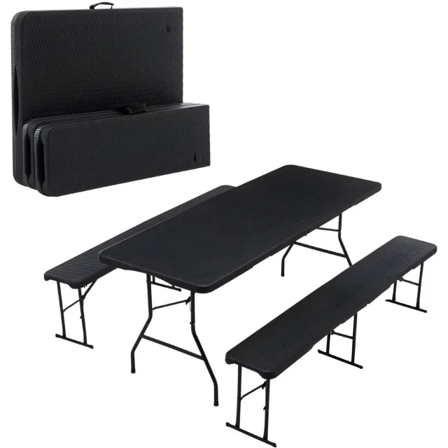Happiq Tuintafel – Voor tuin / balkon – Opvouwbaar, 180 cm lengte – Metaal / hout in wit (180 × 75 × 75 cm) black