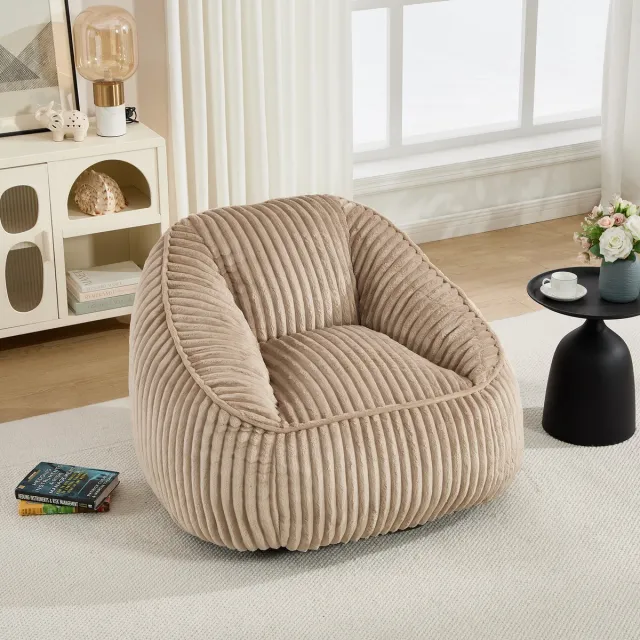REDOM Zitzak stoel - Memory-schuimvulling - Gestreepte chenille bekleding - Licht te verplaatsen - Voor binnen - Chenille - Camel en Bruin - 98 x 92 x 73 cm Camel+Brown