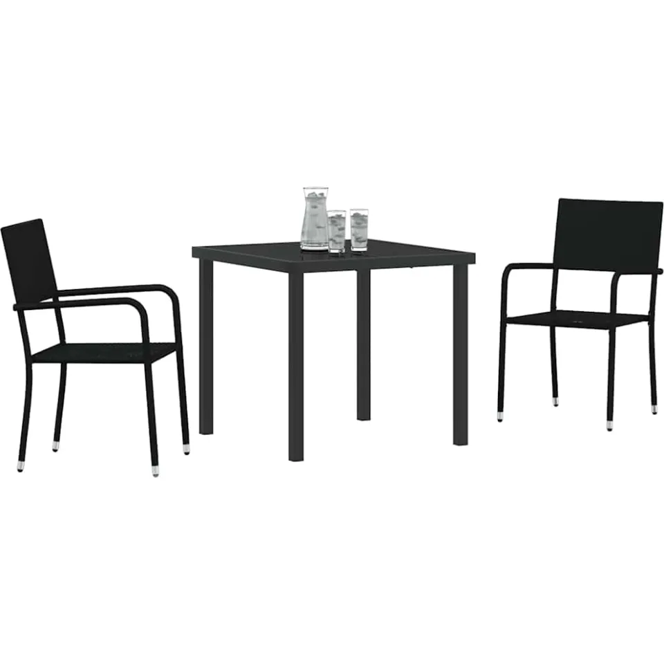 vidaXL Tuin eettafelset 3 st Zwart poly rattan