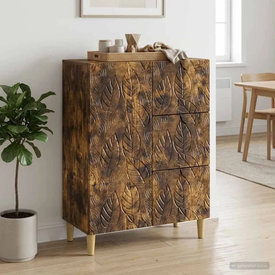 vidaXL Dressoir Gerookt eiken 66 x 34,5 x 90 cm Bewerkt hout, foto 2
