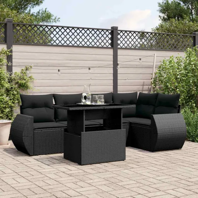 vidaXL 6-delige Loungeset met kussens poly rattan zwart, foto 2