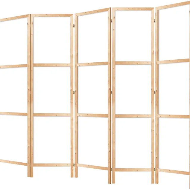 Famanu Enkelzijdige paravent roomdivider met 5 panelen, Japanse kamerverdeler voor binnen, scheidingswand en vouwscherm, zonder motief, afmetingen 225x172 cm Zwart