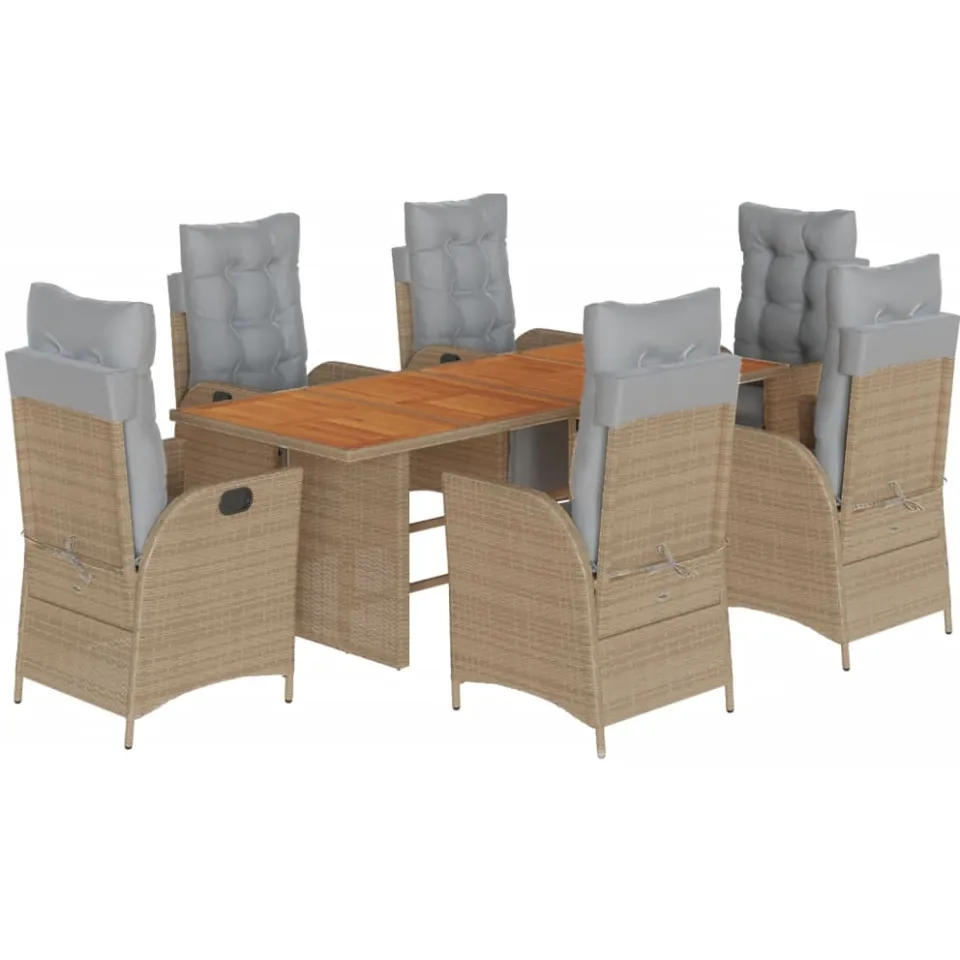 vidaXL 7-delige Tuinset met kussens poly rattan gemengd beige, foto 3