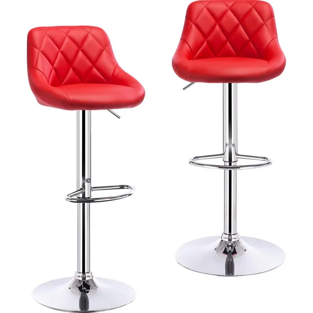 BukkitBow Industriële Lederen Barkruk met Rugleuning en Verstelbare Zithoogte - Set van 2 Stuks (60-82CM) - Rood
