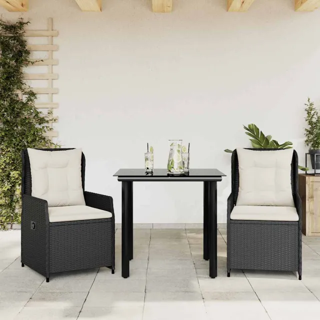 vidaXL 3-delige Tuinset met kussens poly rattan zwart, foto 2