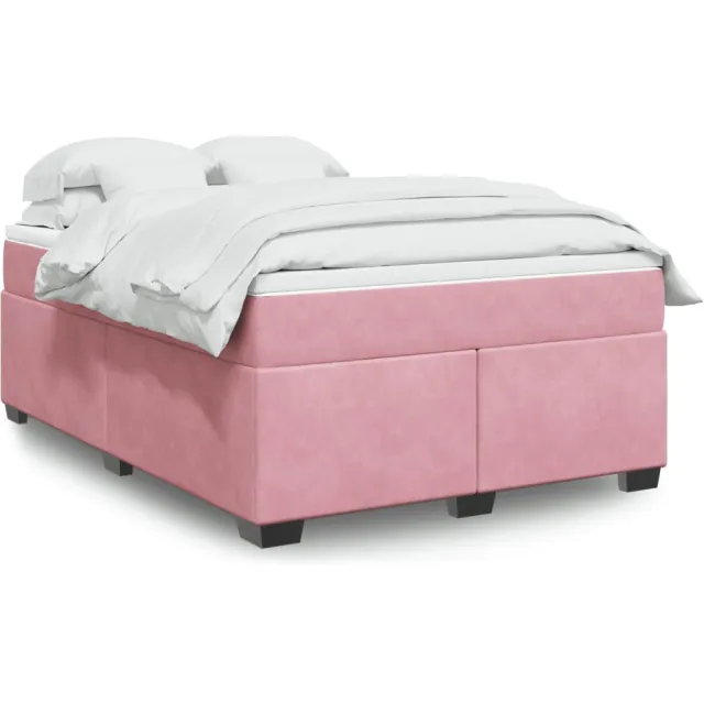 vidaXL Boxspring met matras fluweel roze 140x200 cm