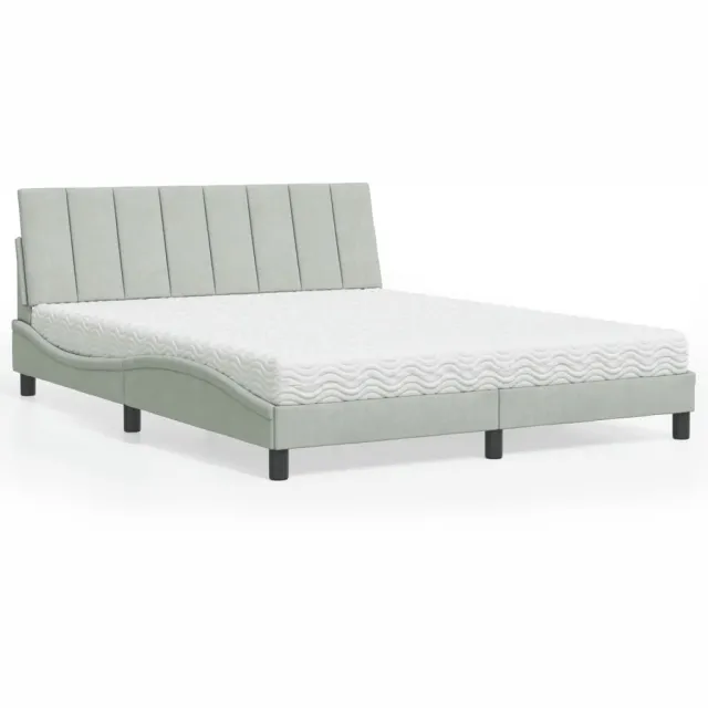 vidaXL Bed met matras "Hanko" fluweel lichtgrijs 160x200 cm