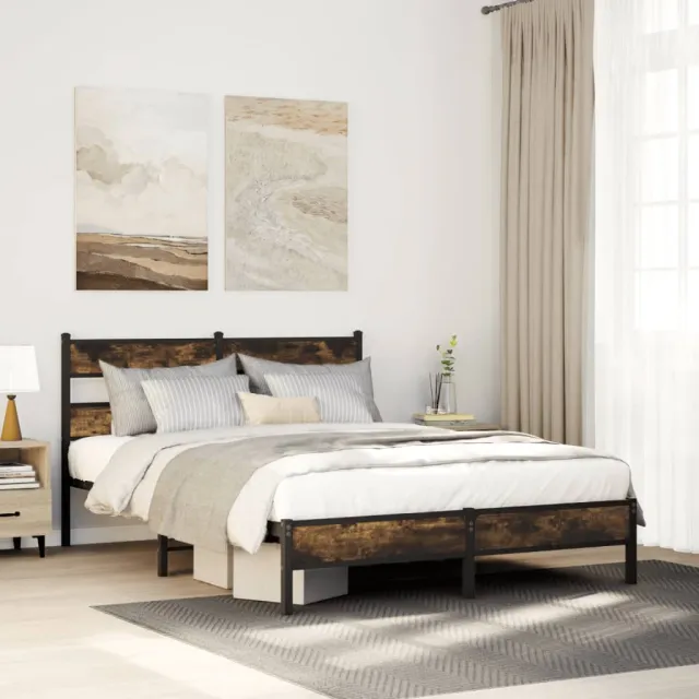 vidaXL Bedframe zonder matras hout gerookt eikenkleurig 107x203 cm Bruin