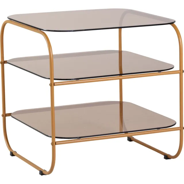 Hübsch INTERIOR - ECHO oranje bijzettafel van metaal met bruin glas - 41x41xh42cm
