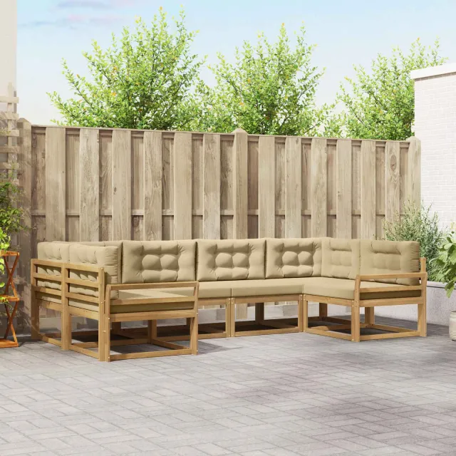 vidaXL Buiten bankenset 6 st 6-zits Wit en Beige