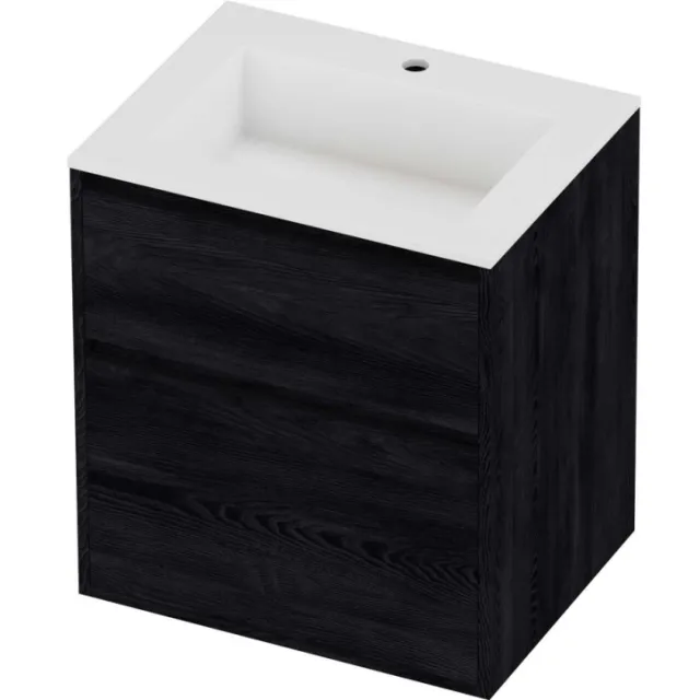 Proline Aristo Badmeubelset Polystone Elegant 1 Kraangat Greeploos 60x46x67 cm Mat White Black Oak Eiken
