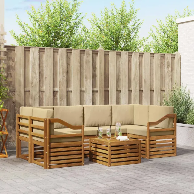 vidaXL Buiten bankenset 7 st 6-zits Natuurlijk en Beige