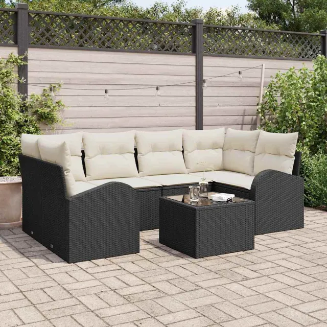 vidaXL Tuin Sofa Set 7 st 6-zits Zwart en Crème poly rattan