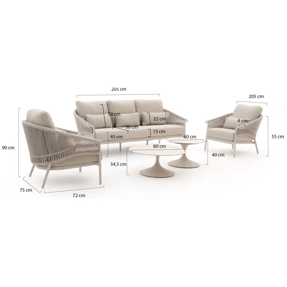 Suns Santorini/Nova stoel-bank loungeset 5-delig taupe, foto 2