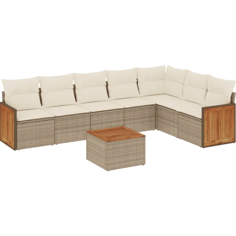 vidaXL 8-delige Loungeset met kussens poly rattan beige, foto 3