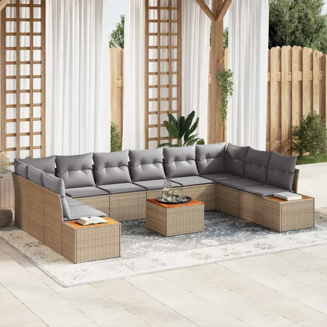 vidaXL Tuinbankenset 11 st Beige Poly riet, foto 2